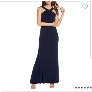 Eliza J Shirred Halter Neck Gown